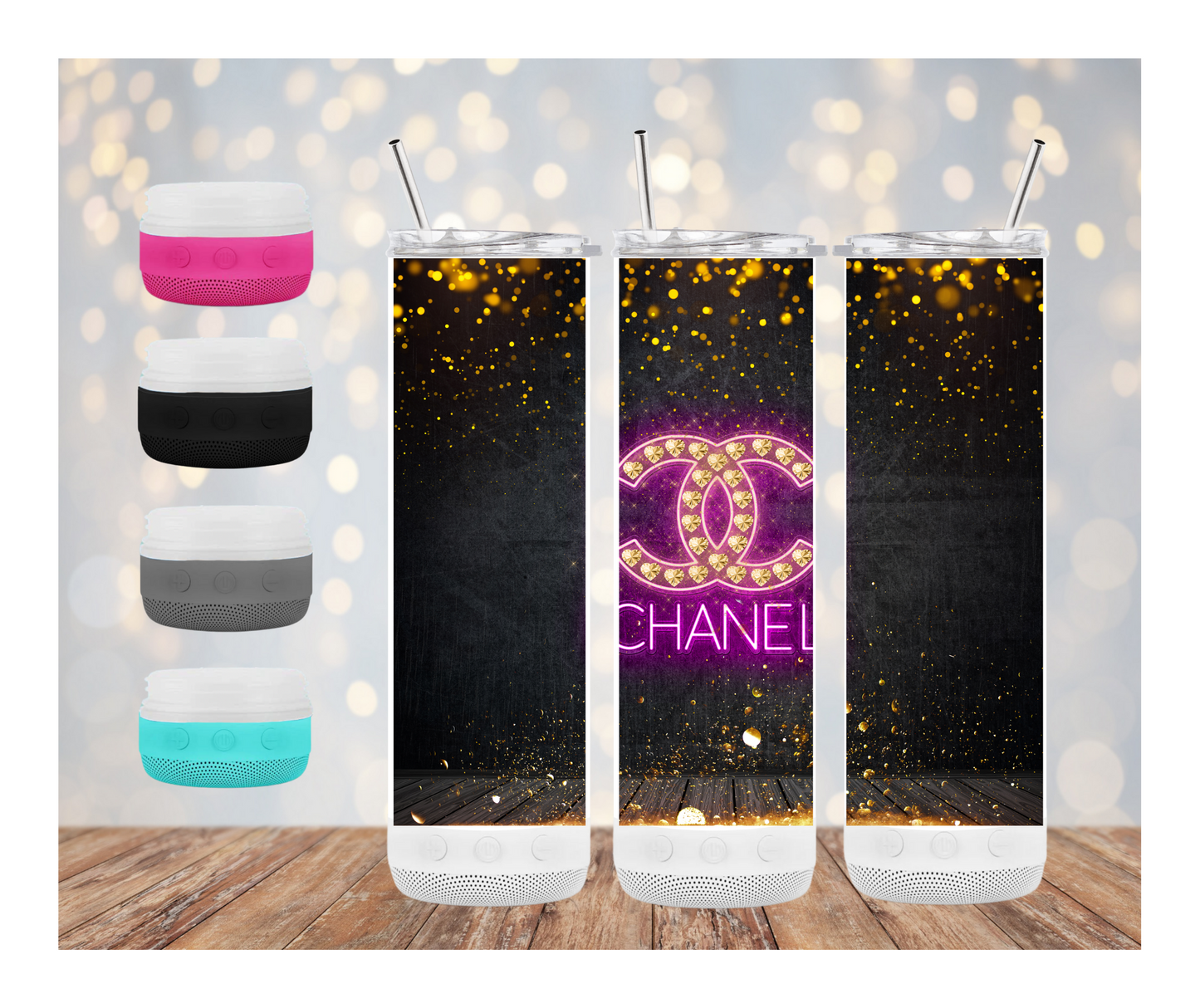 Fashion Brands Skinny Sublimated Tumbler With Bluetooth Speaker